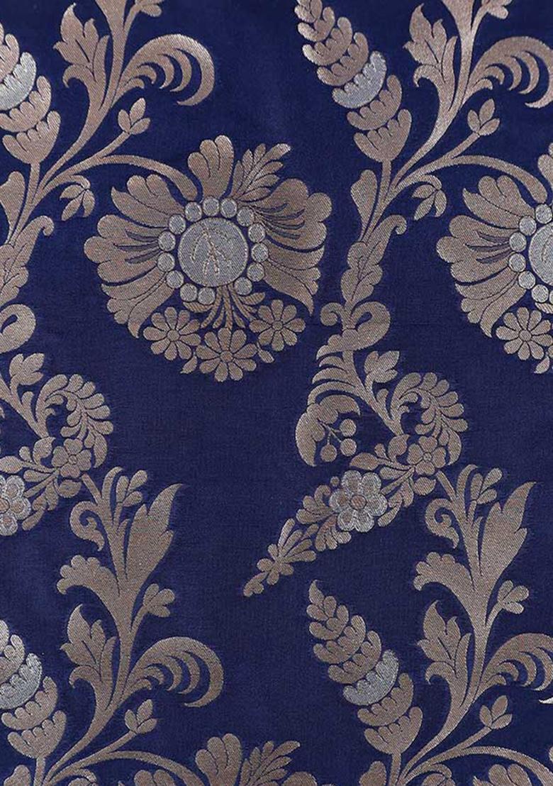 Navy Blue Embroidered Cotton Denim Dress - Indya