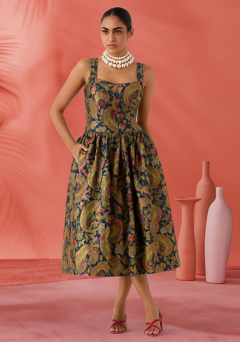 Multicolor Embroidered Brocade Dress