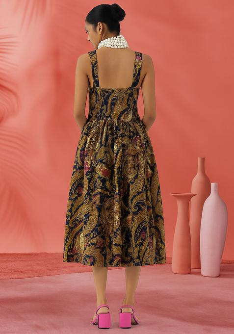 Multicolor Embroidered Brocade Dress