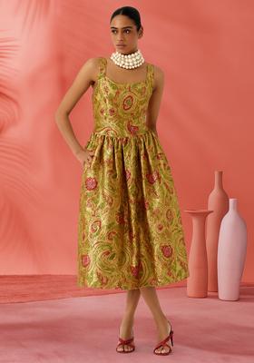 Multicolor Embroidered Brocade Dress