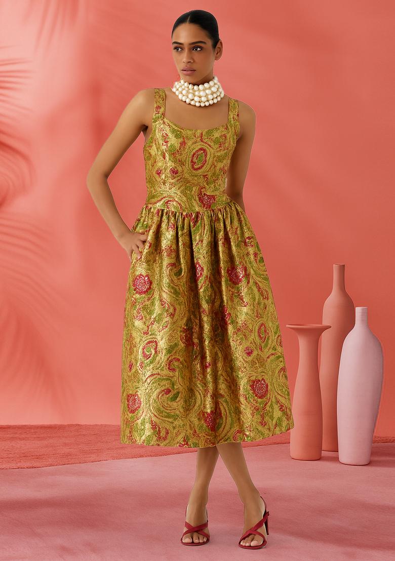 Multicolor Embroidered Brocade Dress