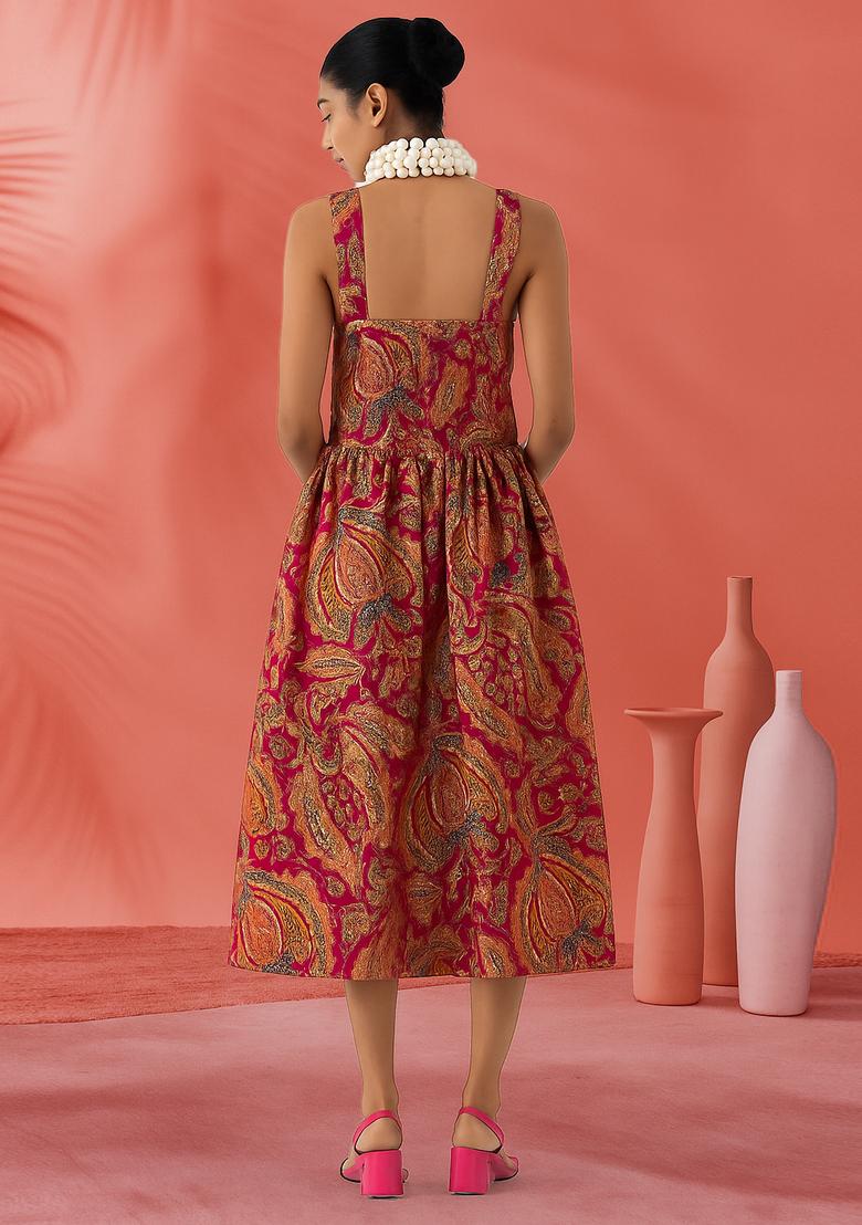 Multicolor Embroidered Brocade Dress