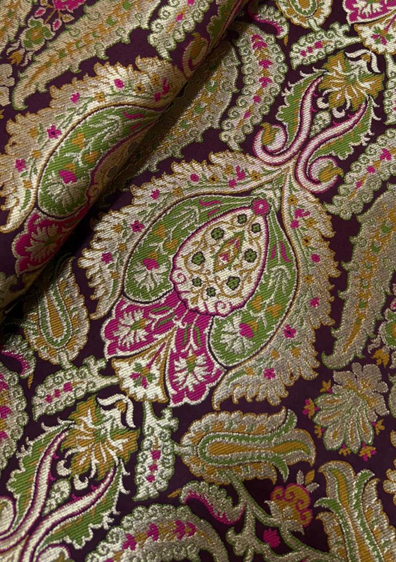 Burgundy Embroidered Brocade Dress - Indya