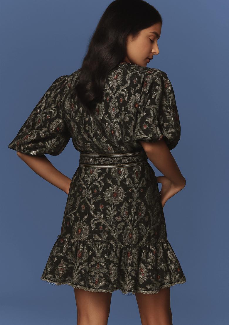 Black Embroidered Polyester Dress