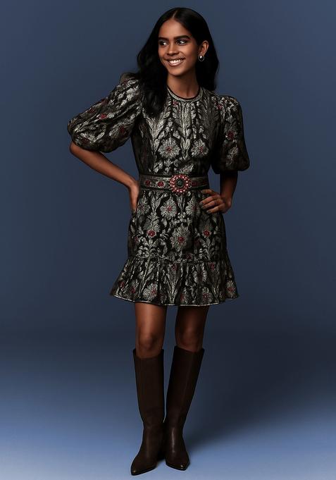 Black Embroidered Polyester Dress