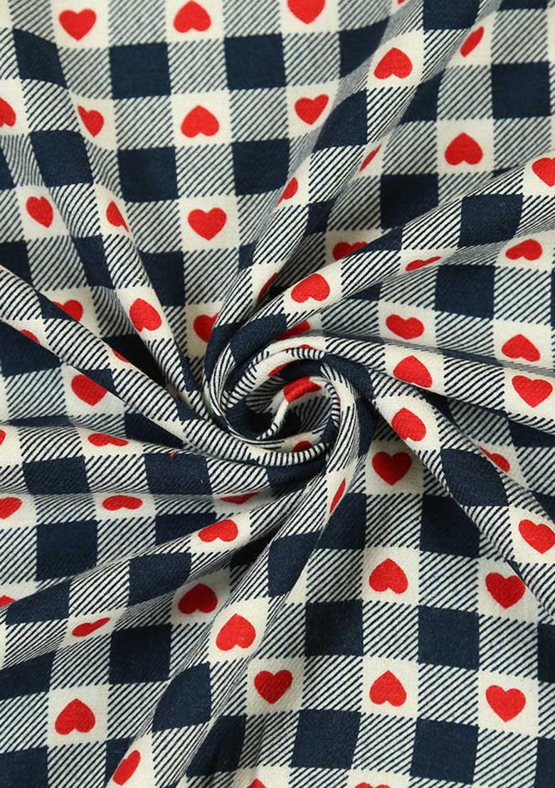 Navy Blue Cotton Check Printed Dress - Indya