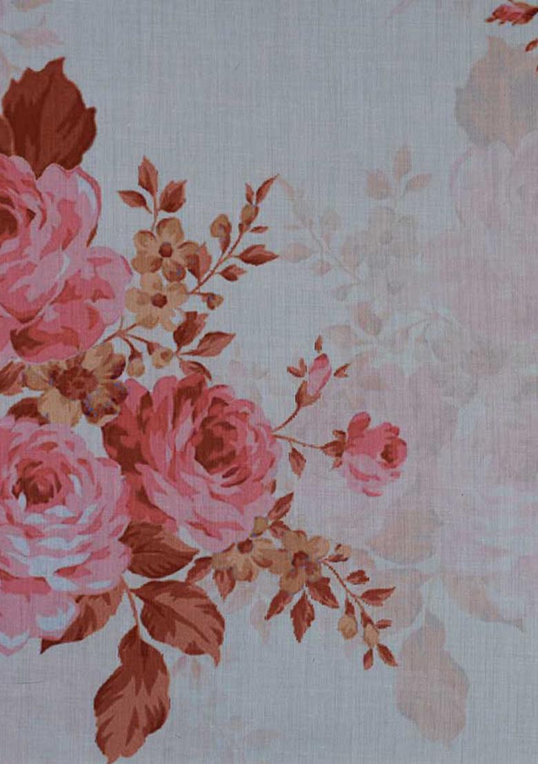 Beige Cotton Satin Floral Printed Dress - Indya