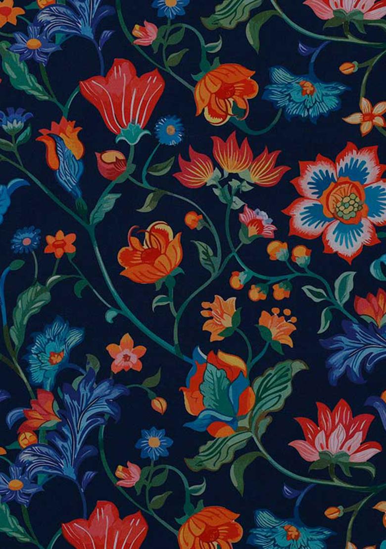 Blue Poplin Floral Printed Dress - Indya