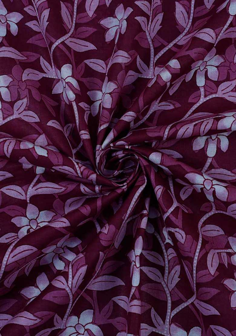Wine Cambric Dress with Floral Printed for Diwali | Wedding & Festive Wear - Indya