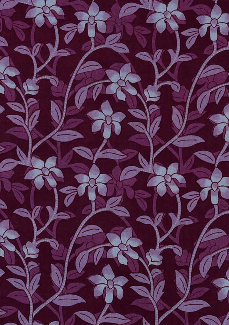 Wine Cambric Floral Printed Dress - Indya