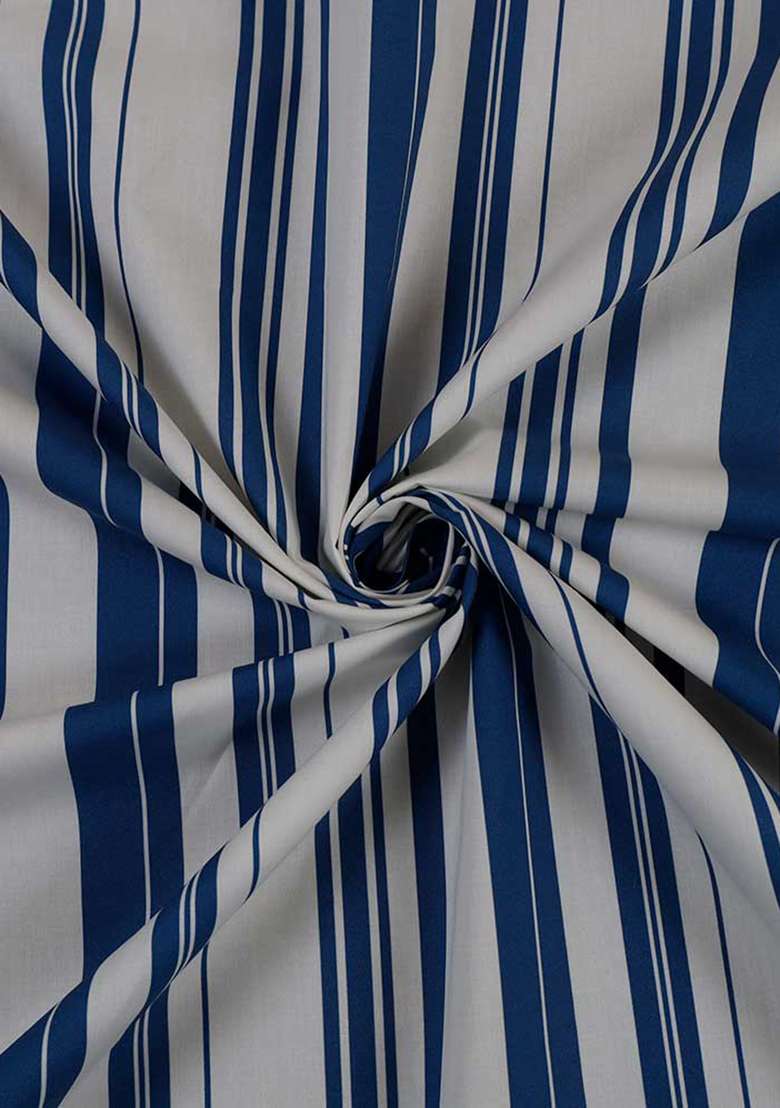 Blue And White Poplin Striped Dress for Diwali and Festive Wear - Indya