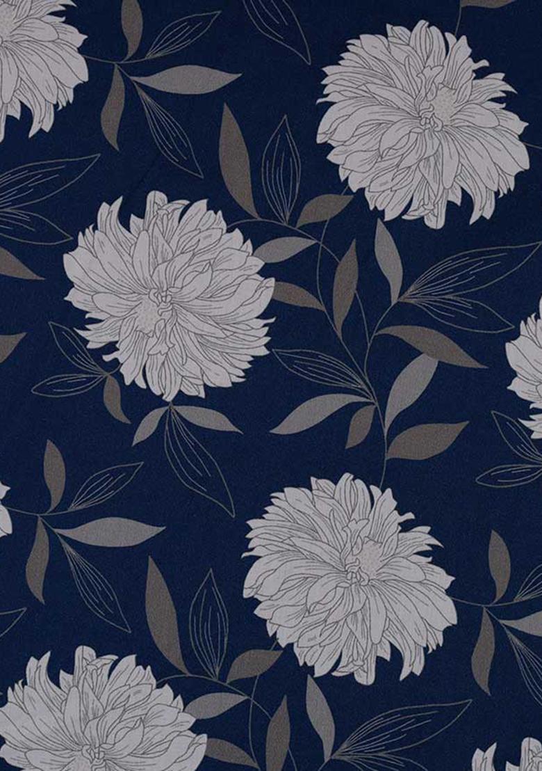 Blue Cotton Satin Floral Printed Dress - Indya