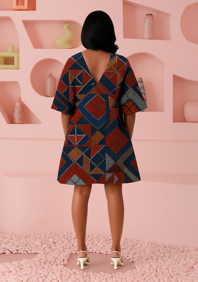 Multicolor Poplin Abstract Printed Dress - Indya