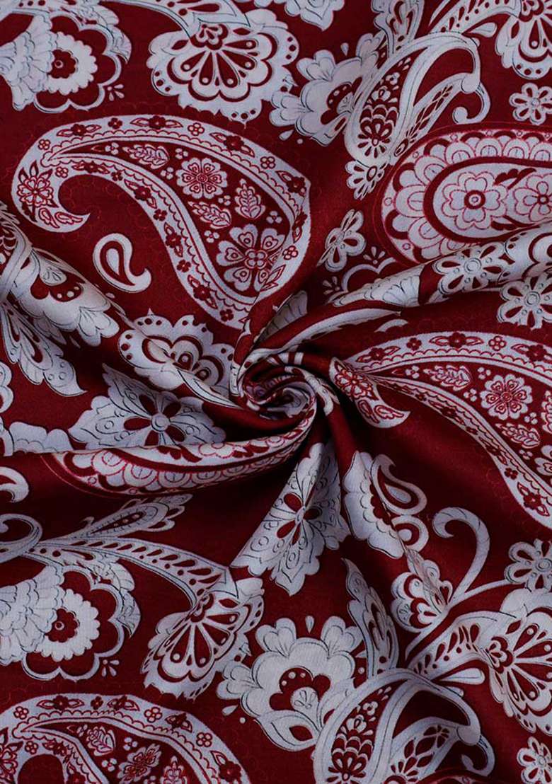 Maroon Cotton Paisley Satin Dress with Printed for Diwali | Wedding & Festive Wear - Indya