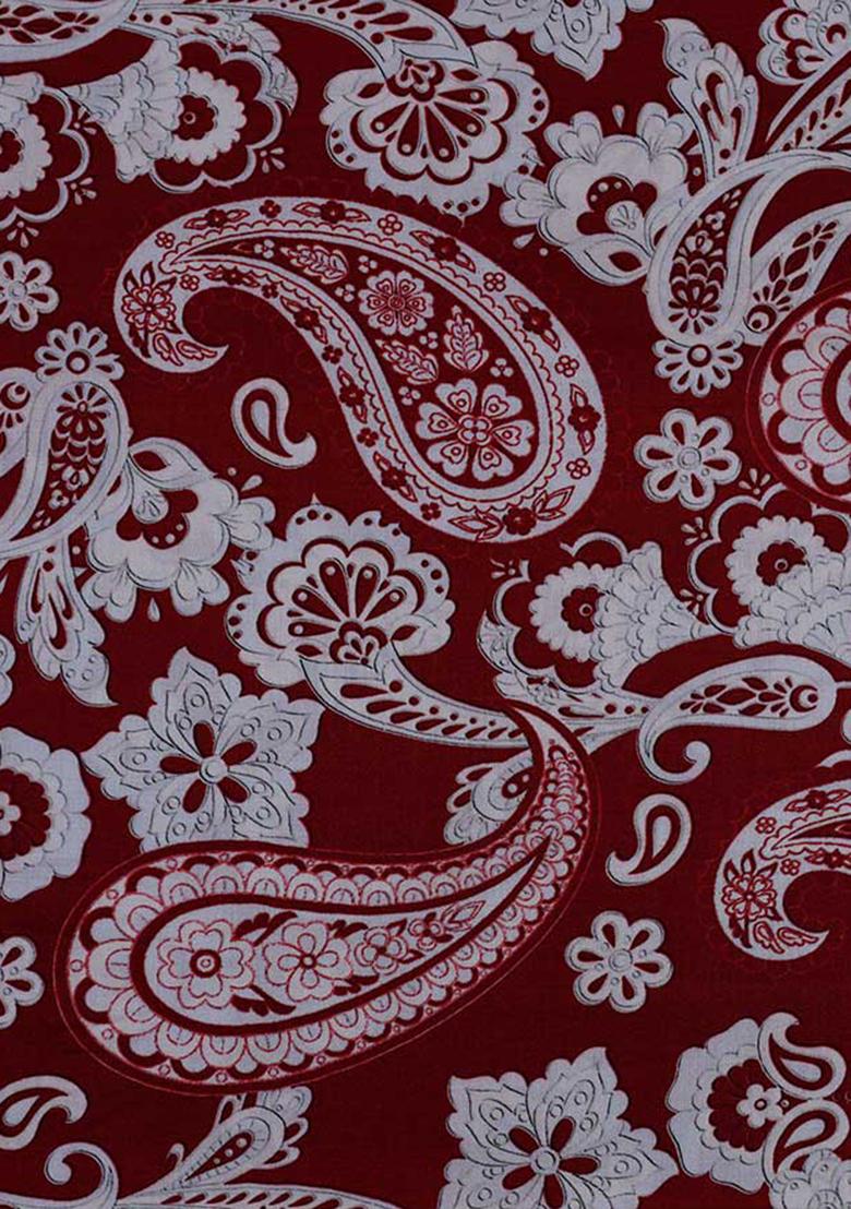 Maroon Cotton Satin Paisley Printed Dress - Indya