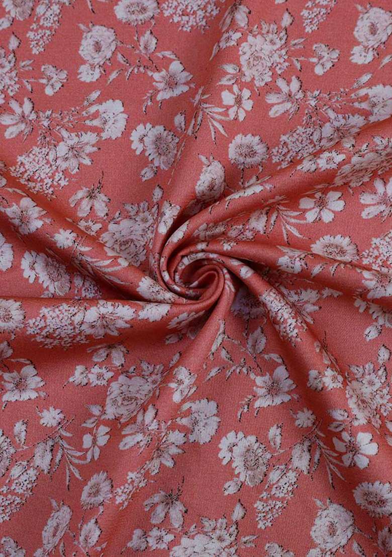 Peach Cotton Satin Paisley Printed Dress for Diwali and Festive Wear - Indya
