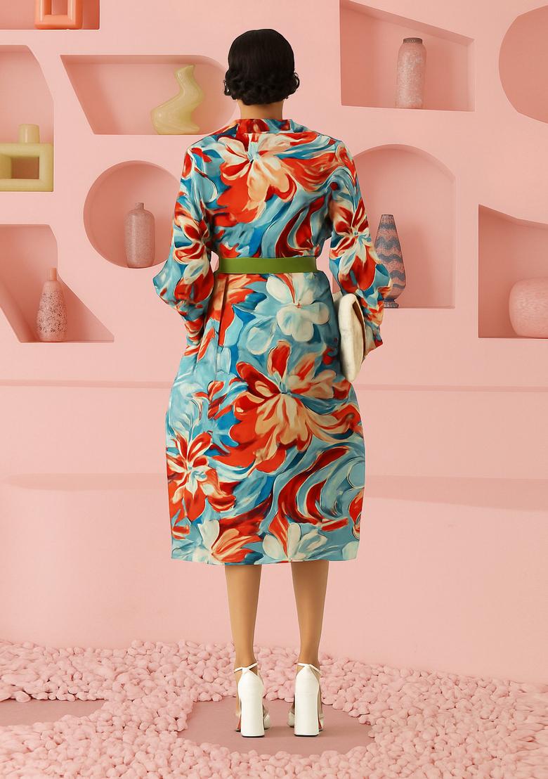 Multicolor Poplin Floral Printed Dress - Indya