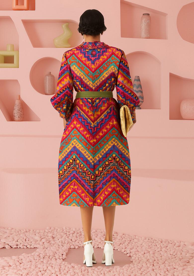 Multicolor Poplin Abstract Printed Dress - Indya