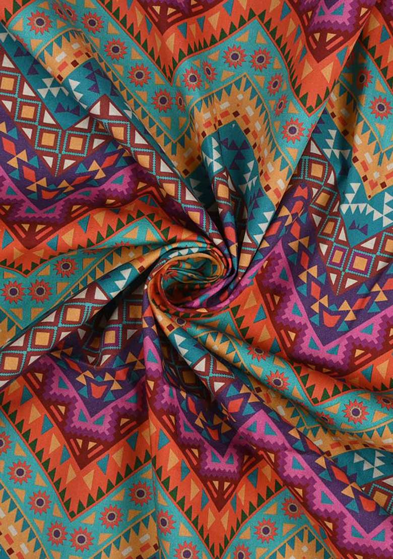 Multicolor Poplin Abstract Printed Dress - Indya
