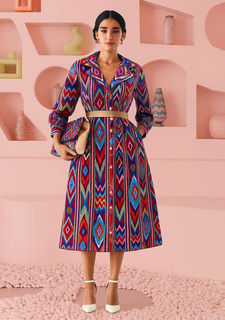 Multicolor Cambric Dress with Printed for Diwali | Wedding & Festive Wear - Indya