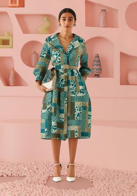 Blue Cotton Abstract Printed Dress