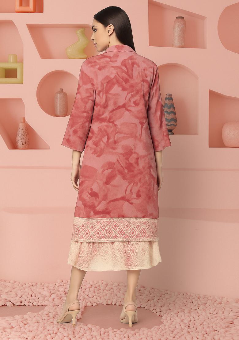 Onion Pink Cambric Abstract Printed Dress - Indya