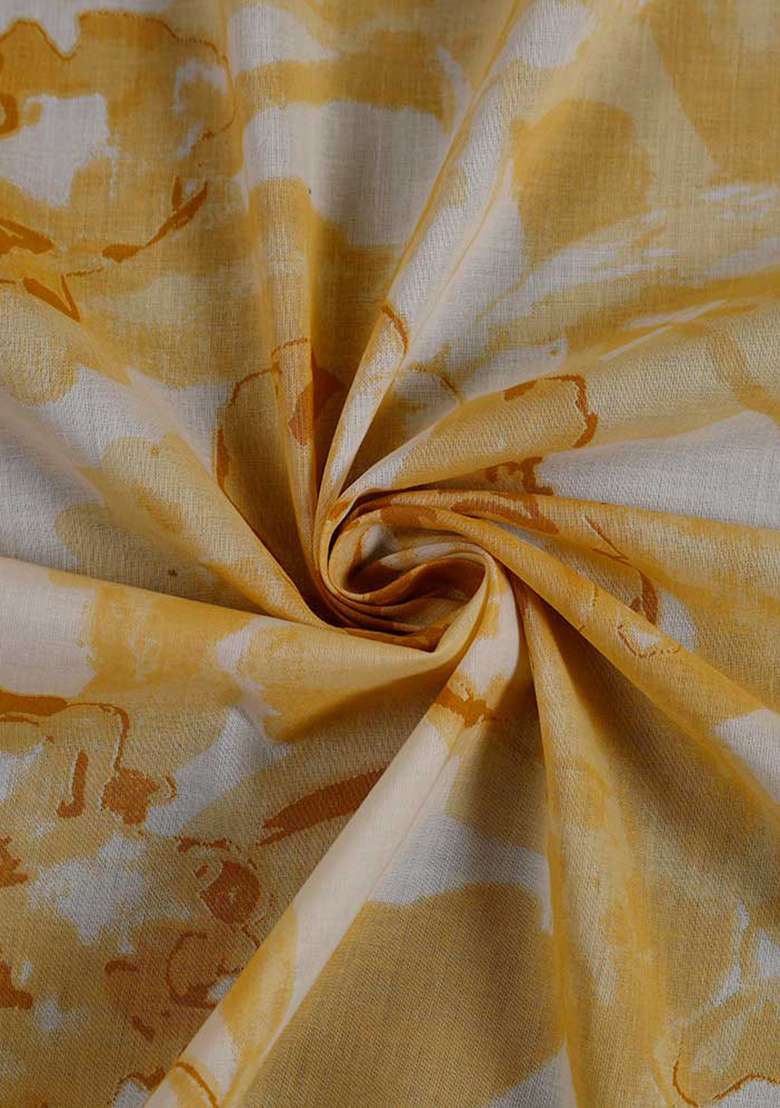 Yellow Cambric Abstract Printed Dress - Indya