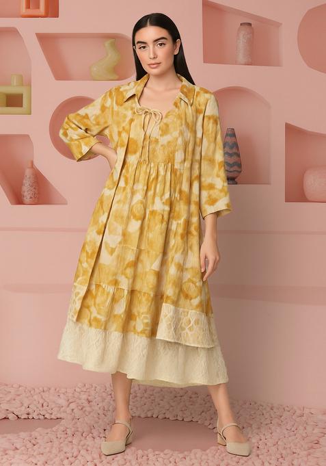 Yellow Cambric Abstract Printed Dress