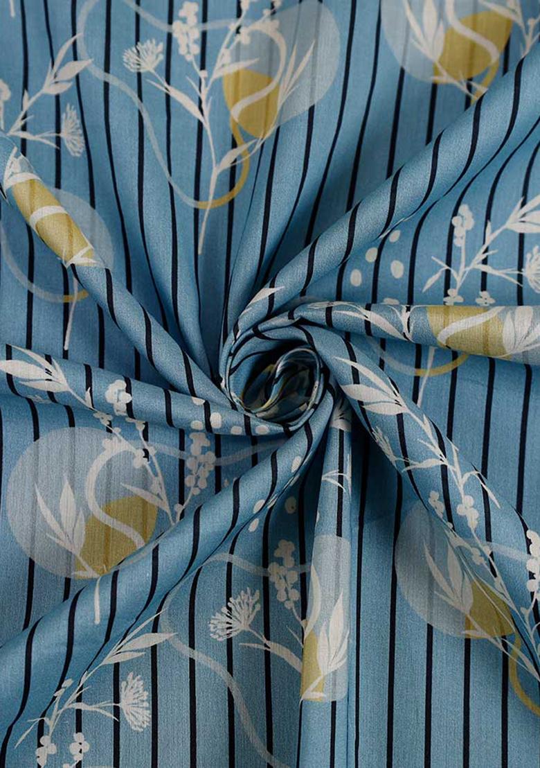 Blue Cotton Floral Printed Dress - Indya