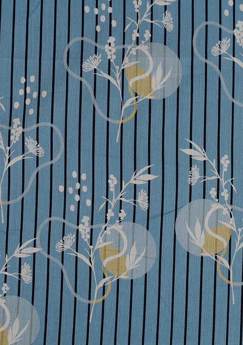 Blue Cotton Floral Printed Dress - Indya