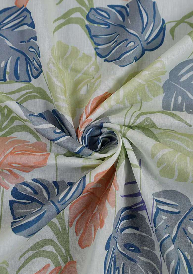 Multicolor Cotton Leaf Printed Dress for Diwali and Festive Wear - Indya