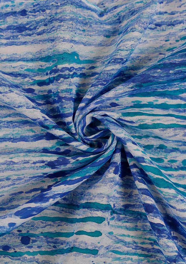 Blue Cotton Abstract Printed Dress for Diwali and Festive Wear - Indya