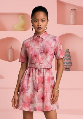 Pink Cotton Floral Printed Dress