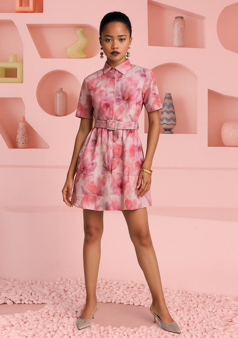 Pink Cotton Floral Printed Dress