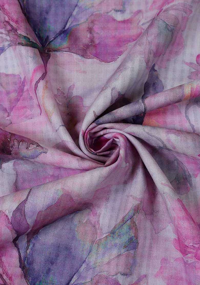 Purple Cotton Floral Printed Dress for Diwali and Festive Wear - Indya