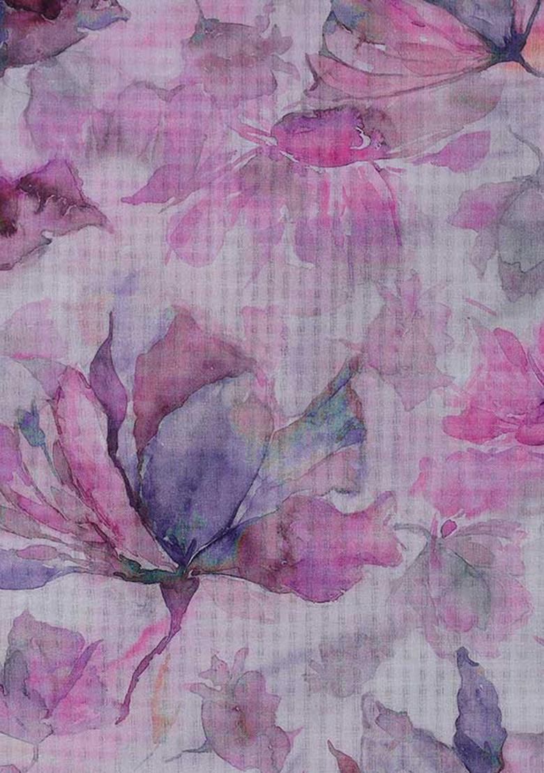 Purple Cotton Floral Printed Dress - Indya