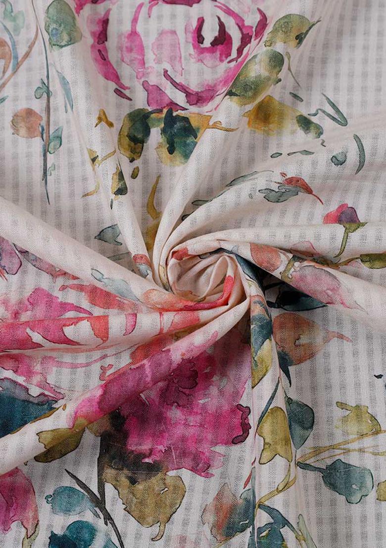 Off White Cotton Floral Printed Dress