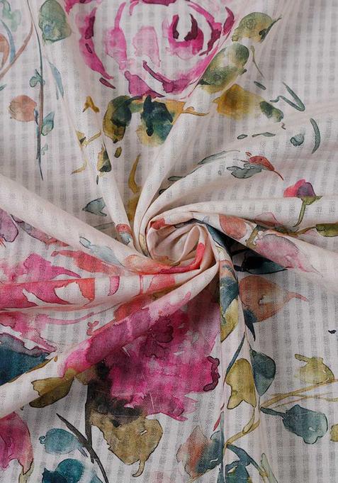 Off White Cotton Floral Printed Dress