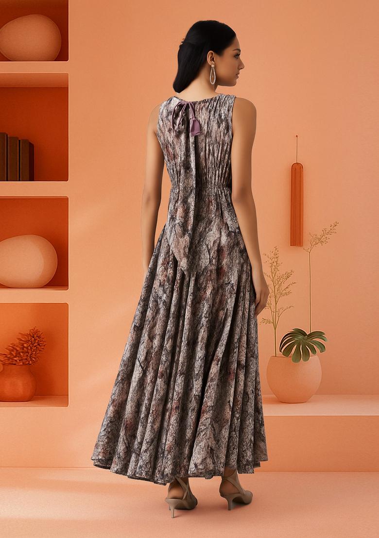 Multicolor Cotton Satin Abstract Printed Dress - Indya