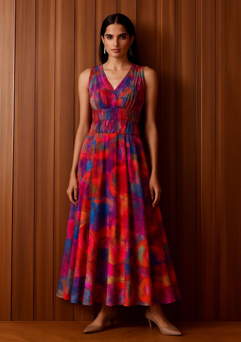 Multicolor Color Abstract Printed Dress
