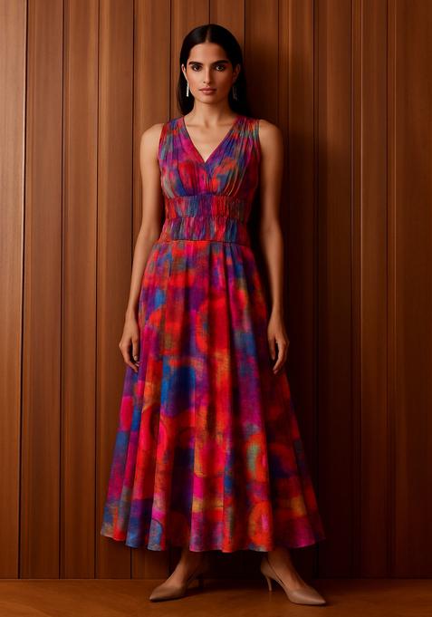 Multicolor Color Abstract Printed Dress