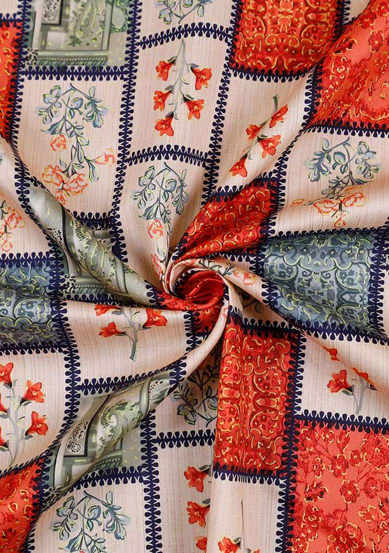 Multicolor Cotton Satin Floral Printed Dress for Diwali and Festive Wear - Indya