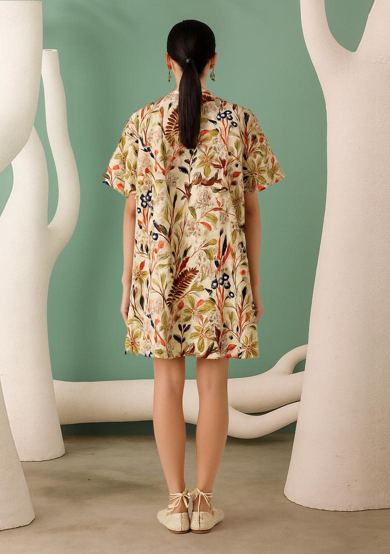Multicolor Cotton Floral Printed Dress - Indya