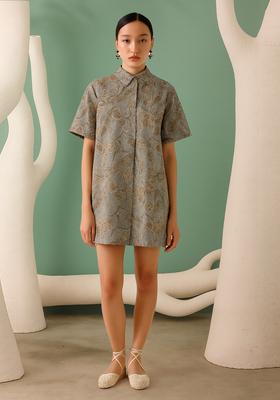 Grey Cotton Floral Printed Dress