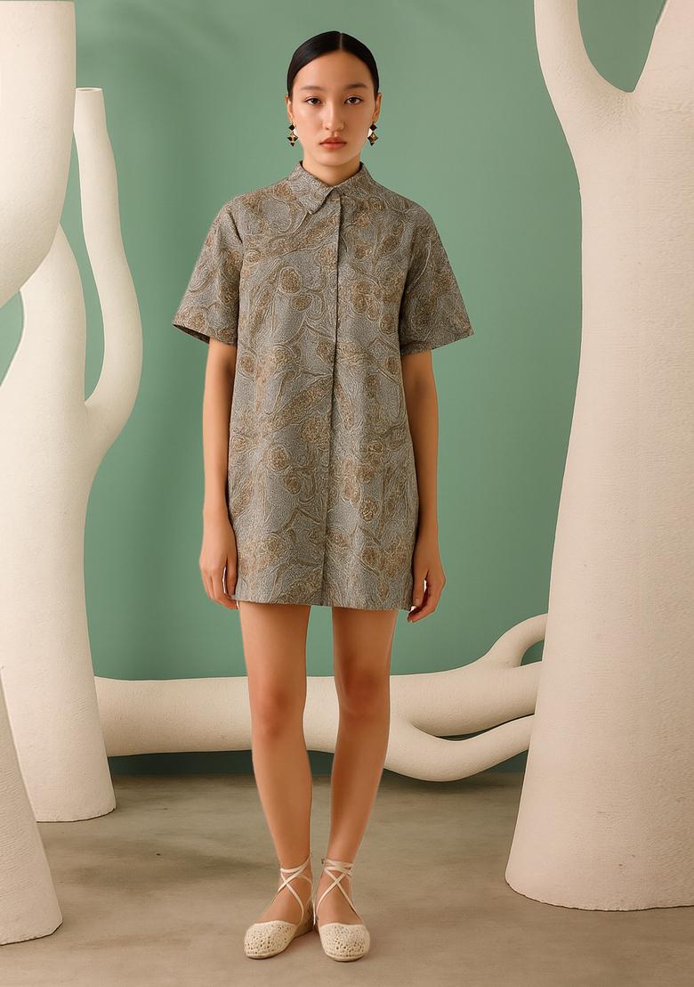 Grey Cotton Floral Printed Dress