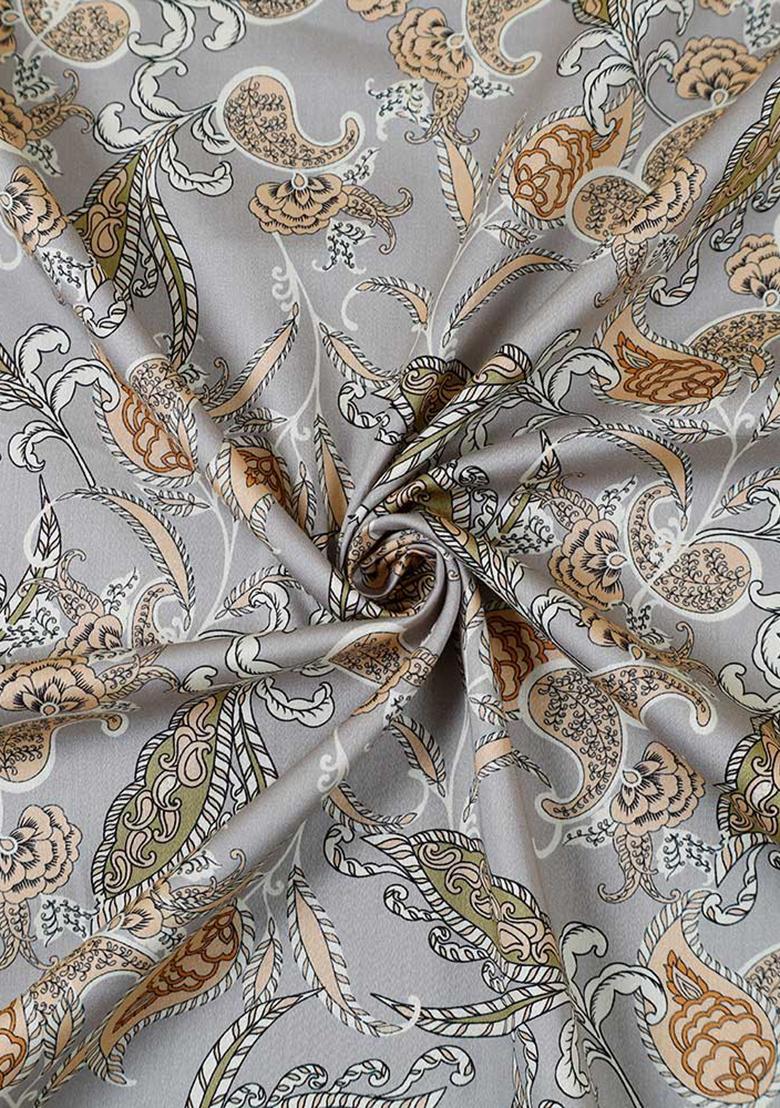 Grey Cotton Floral Printed Dress