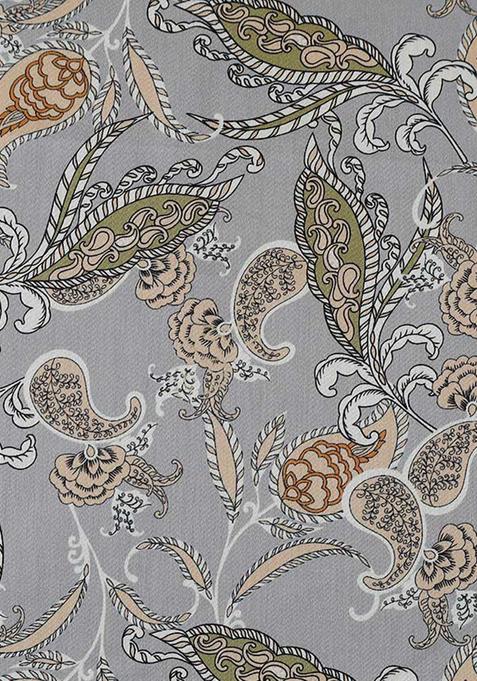 Grey Cotton Floral Printed Dress