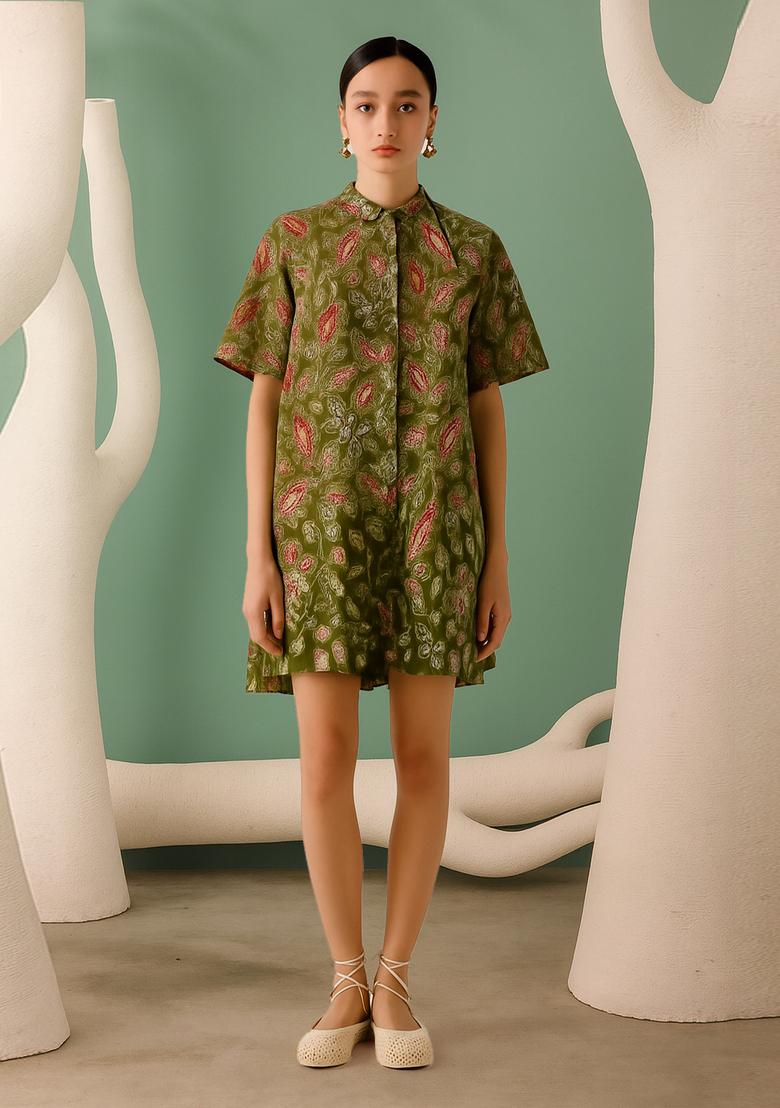 Green Cotton Floral Printed Dress