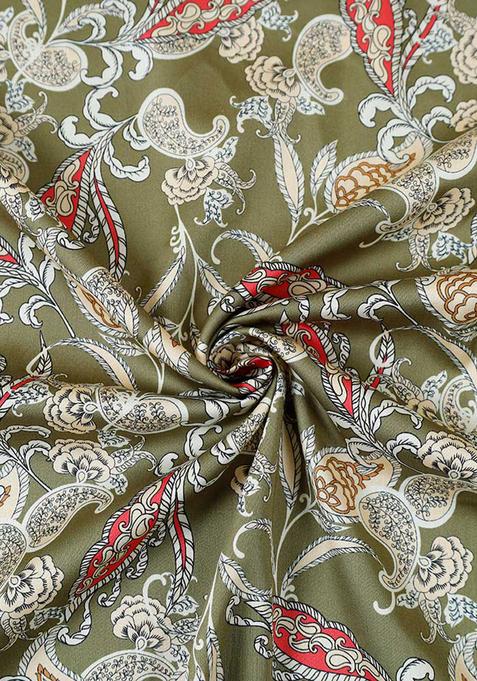 Green Cotton Floral Printed Dress