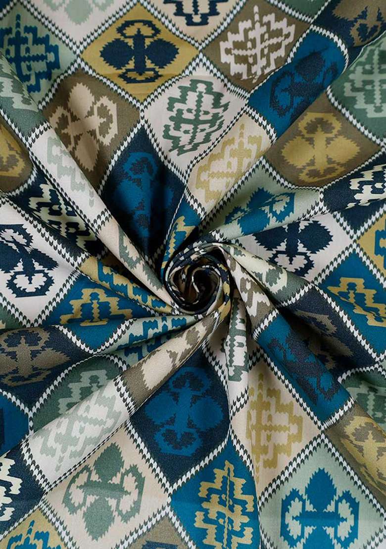 Blue Poplin Ikat Printed Dress - Indya